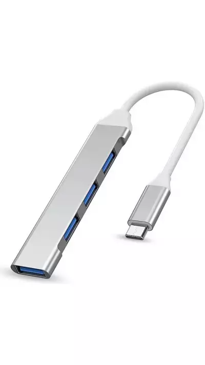 Mini Hub Multiport USB-C Aluminium Adapter mit 4 USB Anschlüssen (3x 2.0 + 1x 3.0) - Silber