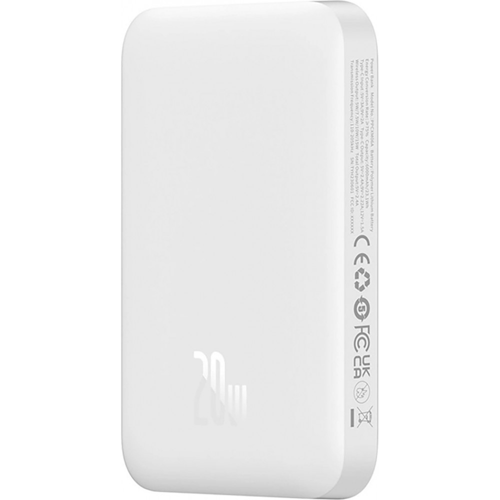 Baseus MagSafe 6000mAh Power Bank Mini Externe 20W mit USB-C Kabel - Weiss