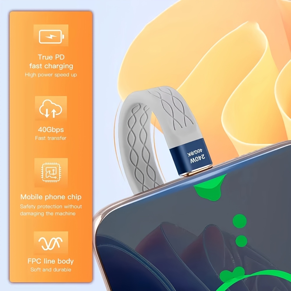 USB-C PD 240W Mini Flachkabel USB4 40 Gbps 8K@60 Hz Thunderbolt-kompatibel - Grau
