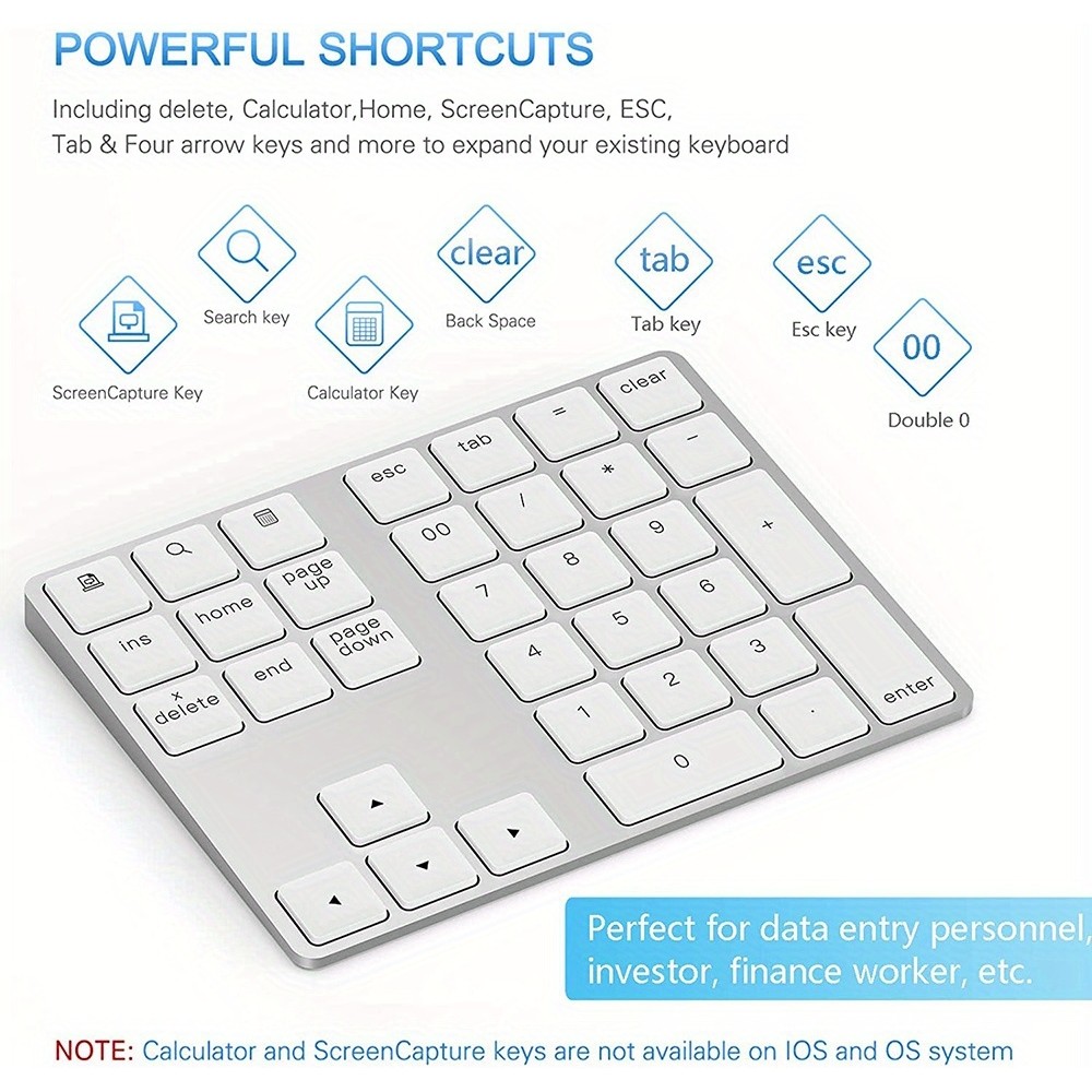 Kabelloses Bluetooth Mini-Ziffernblock tragbar wiederaufladbar kompakt für MacBook - Weiss