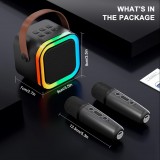 Kabellose Bluetooth Mini Karaoke Lautsprecher mit Mikrofon und LED-Lichtern (inkl. 2 Mikrofone) - Schwarz