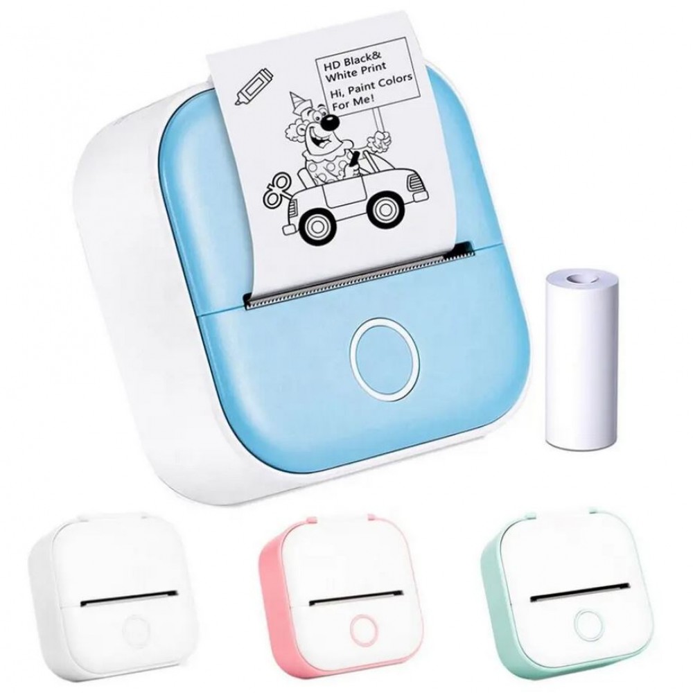 Mini imprimante Bluetooth portable pour téléphone - Phomemo T02 + 1 rouleau thermique - Bleu
