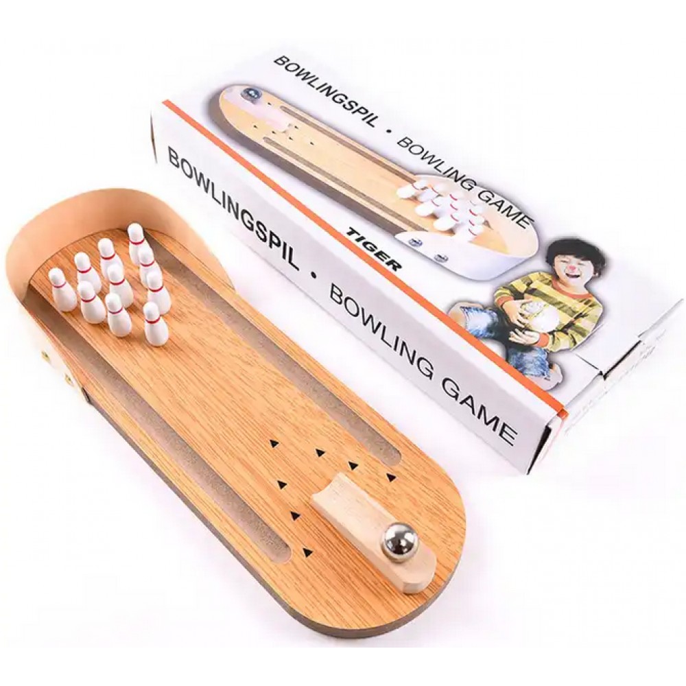 Mini Bowling Tischspiel aus Holz- Unterhaltsames Brettspiel für Familie und Kinder ab 6 Jahren