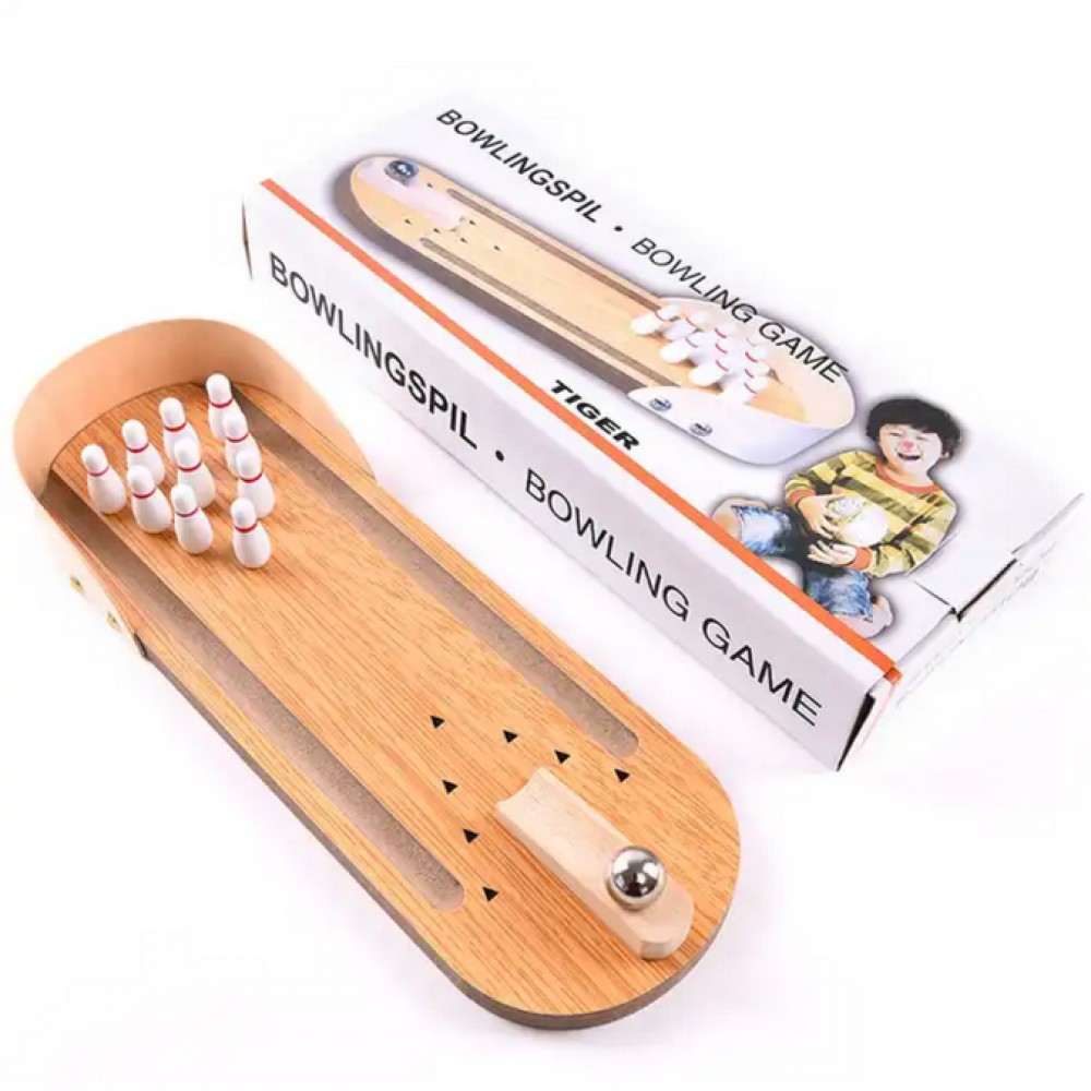 Mini Bowling Tischspiel aus Holz- Unterhaltsames Brettspiel für Familie und Kinder ab 6 Jahren