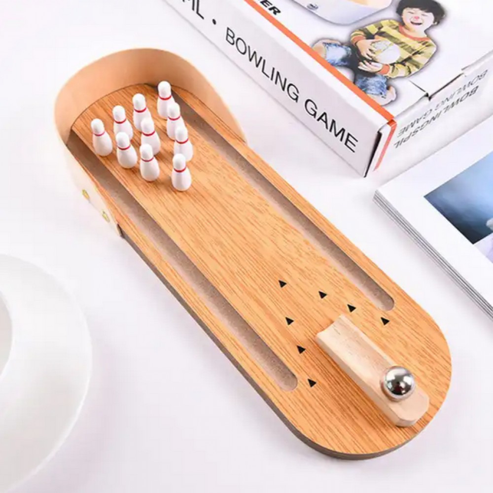 Mini Bowling Tischspiel aus Holz- Unterhaltsames Brettspiel für Familie und Kinder ab 6 Jahren