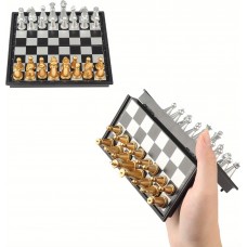 Mini Magnetisches Schachbrett Reise-Set Klappbar (12 cm) ideal f&uuml;r Reisen mit goldenen und silbernen Figuren