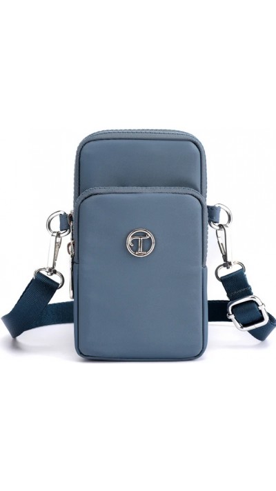 Ultraleichte Mini-Schultertasche 3 Taschen mit Reißverschluss und abnehmbarem Riemen - Blau