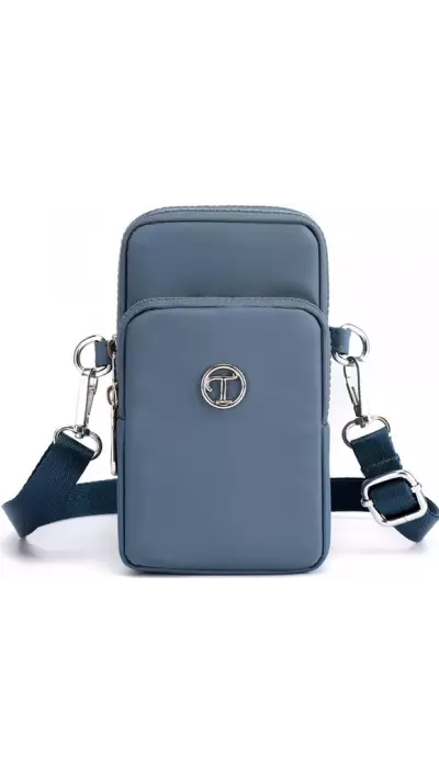 Ultraleichte Mini-Schultertasche 3 Taschen mit Reißverschluss und abnehmbarem Riemen - Blau
