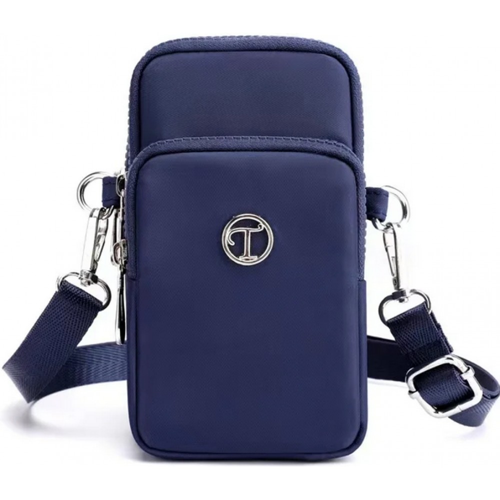 Ultraleichte Mini-Schultertasche 3 Taschen mit Reißverschluss und abnehmbarem Riemen - Dunkelblau