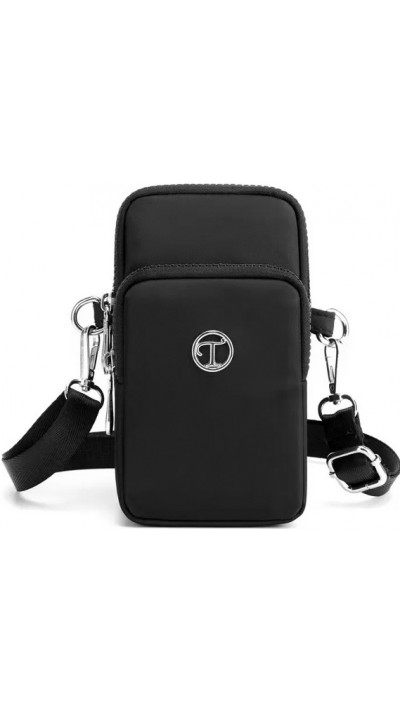 Ultraleichte Mini-Schultertasche 3 Taschen mit Reißverschluss und abnehmbarem Riemen - Schwarz