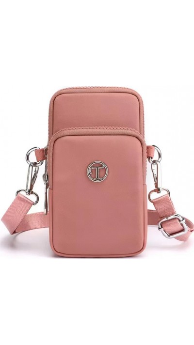 Ultraleichte Mini-Schultertasche 3 Taschen mit Reißverschluss und abnehmbarem Riemen - Rosa