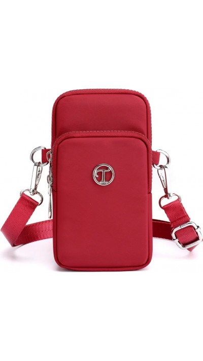 Ultraleichte Mini-Schultertasche 3 Taschen mit Reißverschluss und abnehmbarem Riemen - Rot