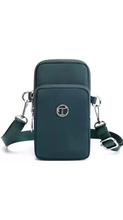 Ultraleichte Mini-Schultertasche 3 Taschen mit Reißverschluss und abnehmbarem Riemen - Grün