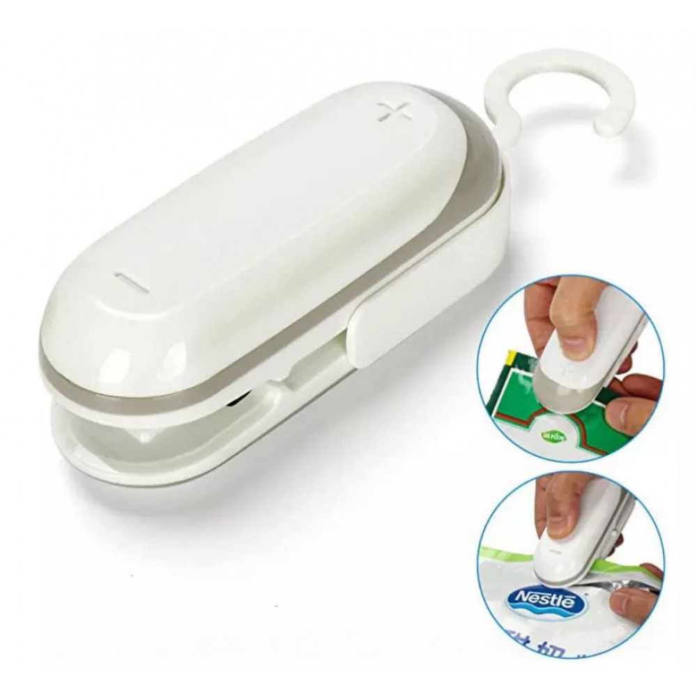 Mini scelleur électronique de sacs en plastique - scellage à chaleur d'emballages ouverts - Blanc