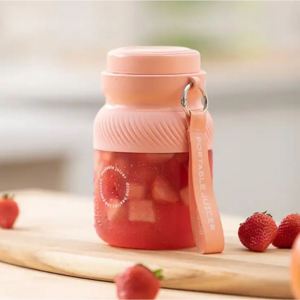 Tragbarer Akku-Mixer grosse Kapazität 1L Smoothie Maker tragbar mit Schlaufe - Rosa