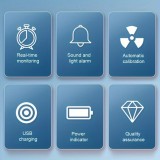 Moniteur de qualité de l'air 6 en 1 CO2/CO/PM2.5/PM10/HCHO/TVOC avec affichage LCD large - Noir