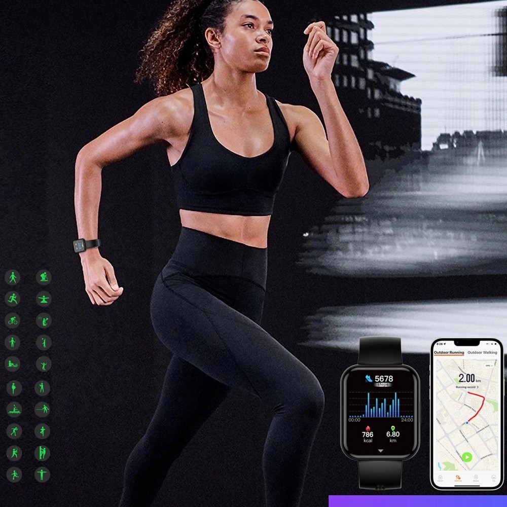 Choetech WT001 Smartwatch Bluetooth 5.0 IP67 wasserdicht - Multifunktionale Sportuhr mit Anrufbeantwortung - Schwarz