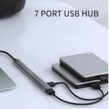 Aluminium Hub USB Multiport mit 7 USB-A Anschlüssen - USB-C 3.0 Adapter für MacBook - Silber