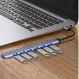 Aluminium Hub USB Multiport mit 7 USB-A Anschlüssen - USB-C 3.0 Adapter für MacBook - Silber