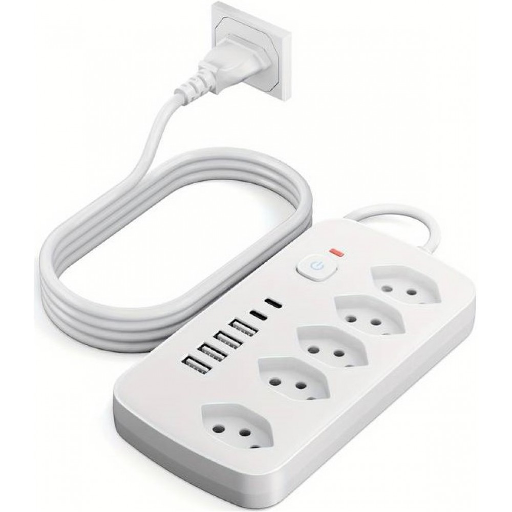 11-in-1-Steckdosenleiste mit Überladungsschutz (5 Steckdosen, 4x USB-A, 2x USB-C, Switch on & off) - Weiss