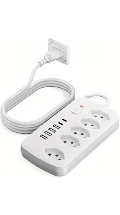 11-in-1-Steckdosenleiste mit Überladungsschutz (5 Steckdosen, 4x USB-A, 2x USB-C, Switch on & off) - Weiss