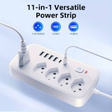 11-in-1-Steckdosenleiste mit Überladungsschutz (5 Steckdosen, 4x USB-A, 2x USB-C, Switch on & off) - Weiss