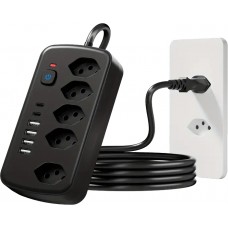 11-in-1-Steckdosenleiste mit Überladungsschutz (5 Steckdosen, 4x USB-A, 2x USB-C, Switch on & off) - Schwarz