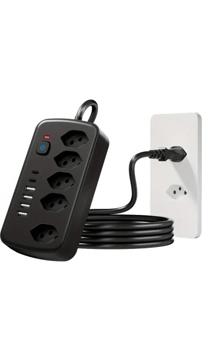 11-in-1-Steckdosenleiste mit Überladungsschutz (5 Steckdosen, 4x USB-A, 2x USB-C, Switch on & off) - Schwarz