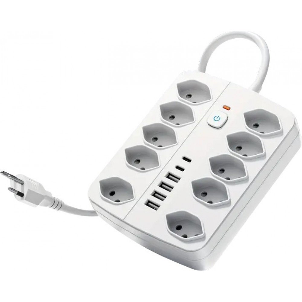 16-in-1 Steckdosenleiste (10 AC-Steckdosen / 4 USB-A-Ports / 2 USB-C-Ports) mit Ein/Aus-Schalter und Überlastschutz - Weiss