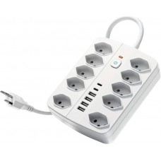 16-in-1 Steckdosenleiste (10 AC-Steckdosen / 4 USB-A-Ports / 2 USB-C-Ports) mit Ein/Aus-Schalter und Überlastschutz - Weiss