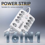 16-in-1 Steckdosenleiste (10 AC-Steckdosen / 4 USB-A-Ports / 2 USB-C-Ports) mit Ein/Aus-Schalter und Überlastschutz - Weiss