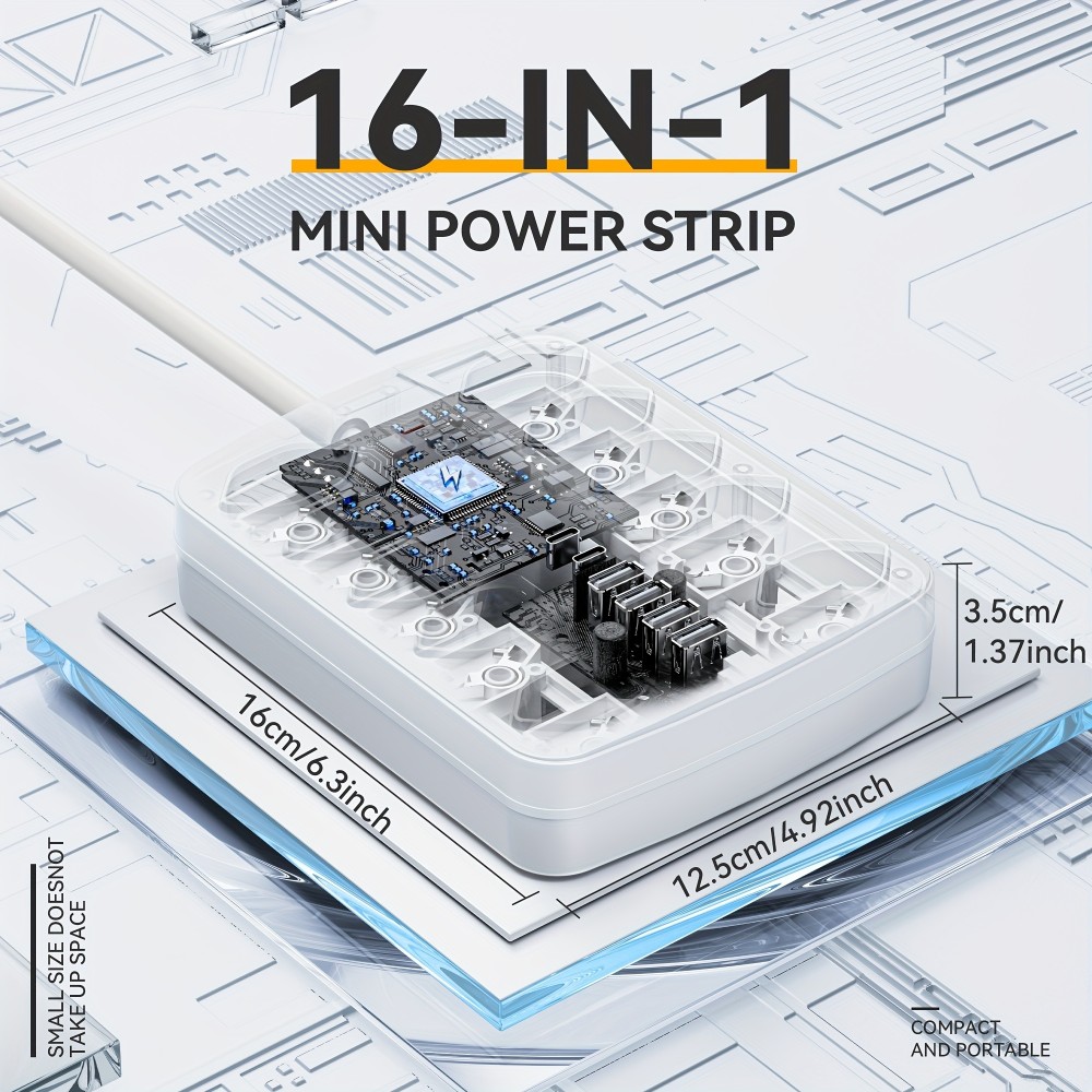 16-in-1 Steckdosenleiste (10 AC-Steckdosen / 4 USB-A-Ports / 2 USB-C-Ports) mit Ein/Aus-Schalter und Überlastschutz - Weiss