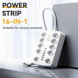 16-in-1 Steckdosenleiste (10 AC-Steckdosen / 4 USB-A-Ports / 2 USB-C-Ports) mit Ein/Aus-Schalter und Überlastschutz - Weiss