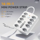 16-in-1 Steckdosenleiste (10 AC-Steckdosen / 4 USB-A-Ports / 2 USB-C-Ports) mit Ein/Aus-Schalter und Überlastschutz - Weiss