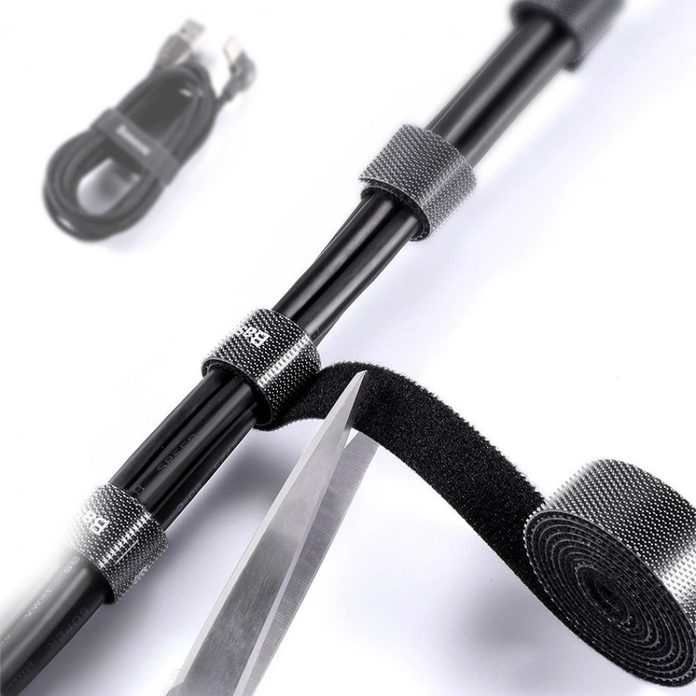 Baseus Regenbogenkreis Klettband Kabelorganizer 3m Schwarz ACMGT-F01 - Haken und Schlaufenriemen Velcro Tape - Schwarz