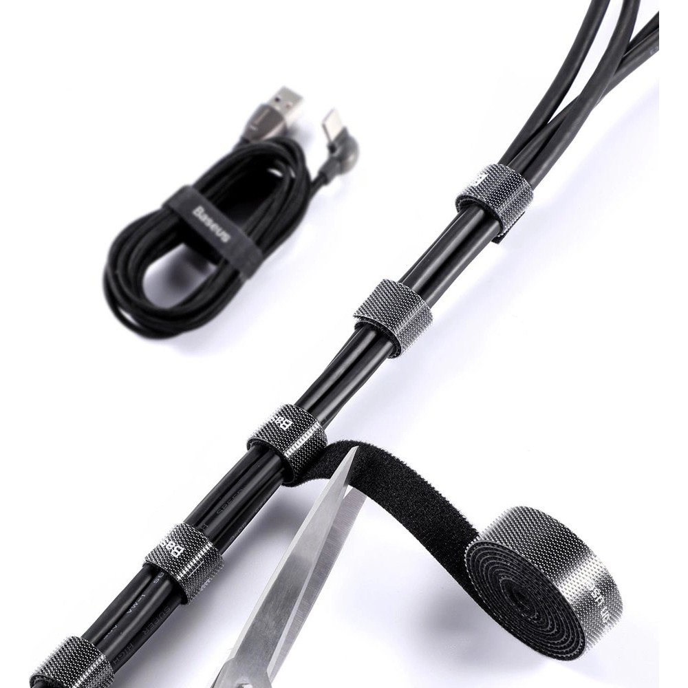 Baseus Regenbogenkreis Klettband Kabelorganizer 3m Schwarz ACMGT-F01 - Haken und Schlaufenriemen Velcro Tape - Schwarz