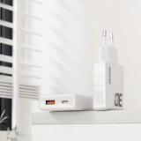 Pack GaN Dudao A30EUT 30W USB-A / USB-C Wandladegerät mit USB-C zu USB-C Kabel Schnellladeadapter - Weiss