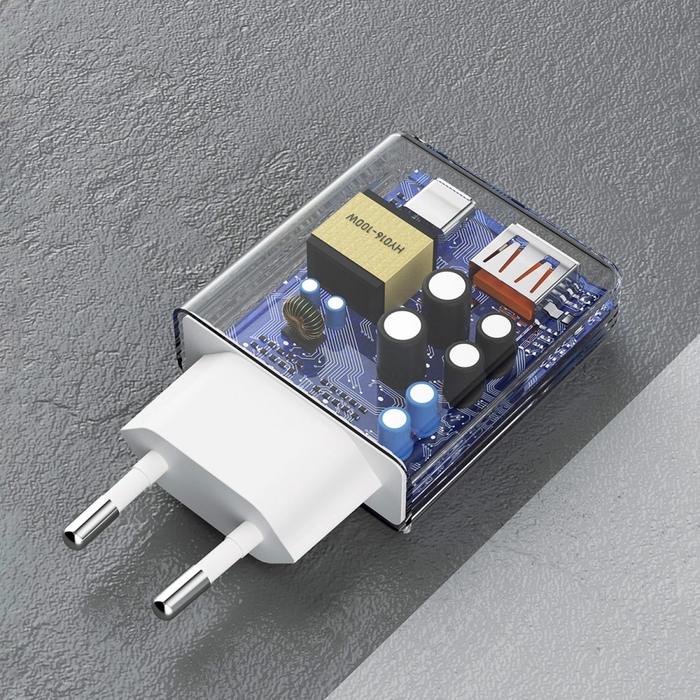 Pack GaN Dudao A30EUT 30W USB-A / USB-C Wandladegerät mit USB-C zu USB-C Kabel Schnellladeadapter - Weiss