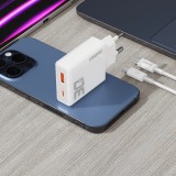 Pack GaN Dudao A30EUT 30W USB-A / USB-C Wandladegerät mit USB-C zu USB-C Kabel Schnellladeadapter - Weiss