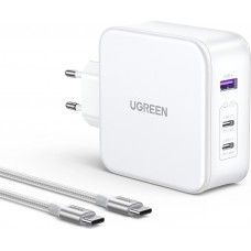 Ugreen Nexode CD289 140W GaN Wandladeger&auml;t und Kabel - 1,5m USB-C auf USB-C, 2xUSB-C, USB-A - Weiss