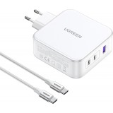 Ugreen Nexode CD289 140W GaN Wandladeger&auml;t und Kabel - 1,5m USB-C auf USB-C, 2xUSB-C, USB-A - Weiss
