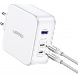 Ugreen Nexode CD289 140W GaN Wandladeger&auml;t und Kabel - 1,5m USB-C auf USB-C, 2xUSB-C, USB-A - Weiss