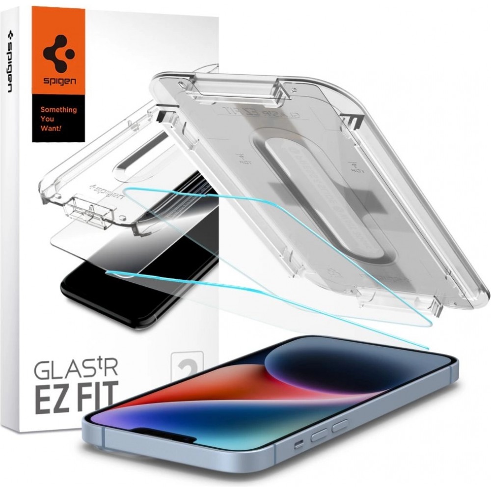 Spigen Glas.tR EZ Fit 2er Pack Schutzfolien mit einfachem Installationssystem - iPhone 13 / 13 Pro / 14 / 16e