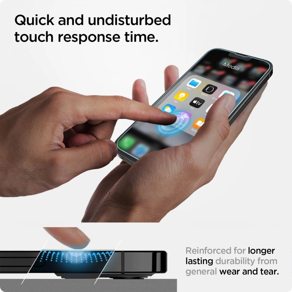 Spigen Glas.tR EZ Fit 2er Pack Schutzfolien mit einfachem Installationssystem - iPhone 13 / 13 Pro / 14 / 16e