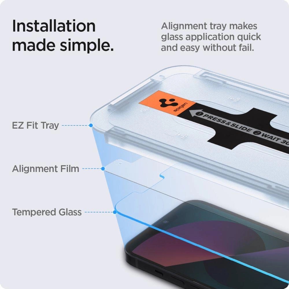 Spigen Glas.tR EZ Fit 2er Pack Schutzfolien mit einfachem Installationssystem - iPhone 13 / 13 Pro / 14 / 16e