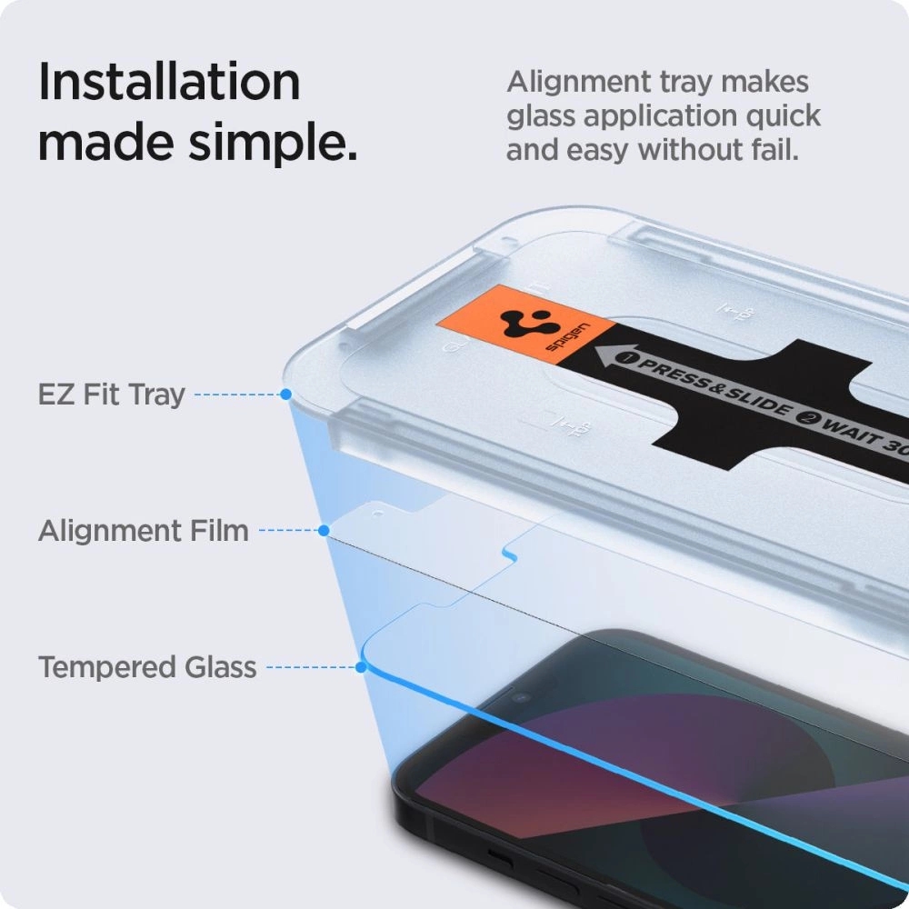 Spigen Glas.tR EZ Fit 2er Pack Schutzfolien mit einfachem Installationssystem - iPhone 13 / 13 Pro / 14 / 16e