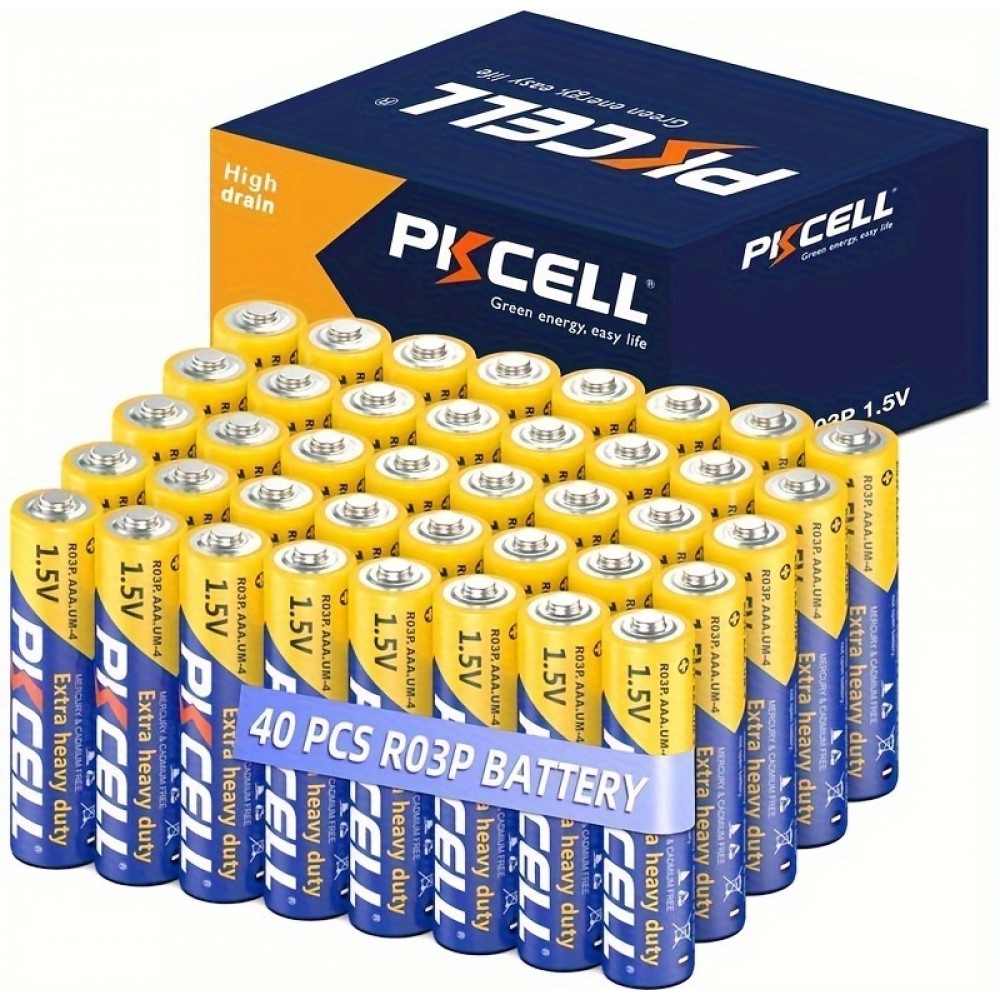PKCELL 40er Pack AAA 1,5V Zink-Kohle Batterien nicht wiederaufladbar