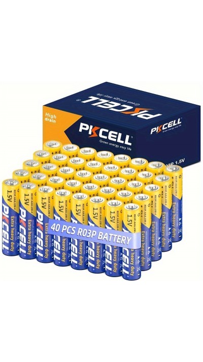 PKCELL 40er Pack AAA 1,5V Zink-Kohle Batterien nicht wiederaufladbar