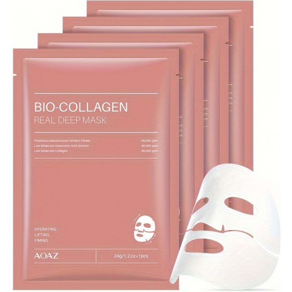 4er-Pack Bio-Kollagen Feuchtigkeitsmasken mit Hyaluronsäure und Niacinamid für alle Hauttypen