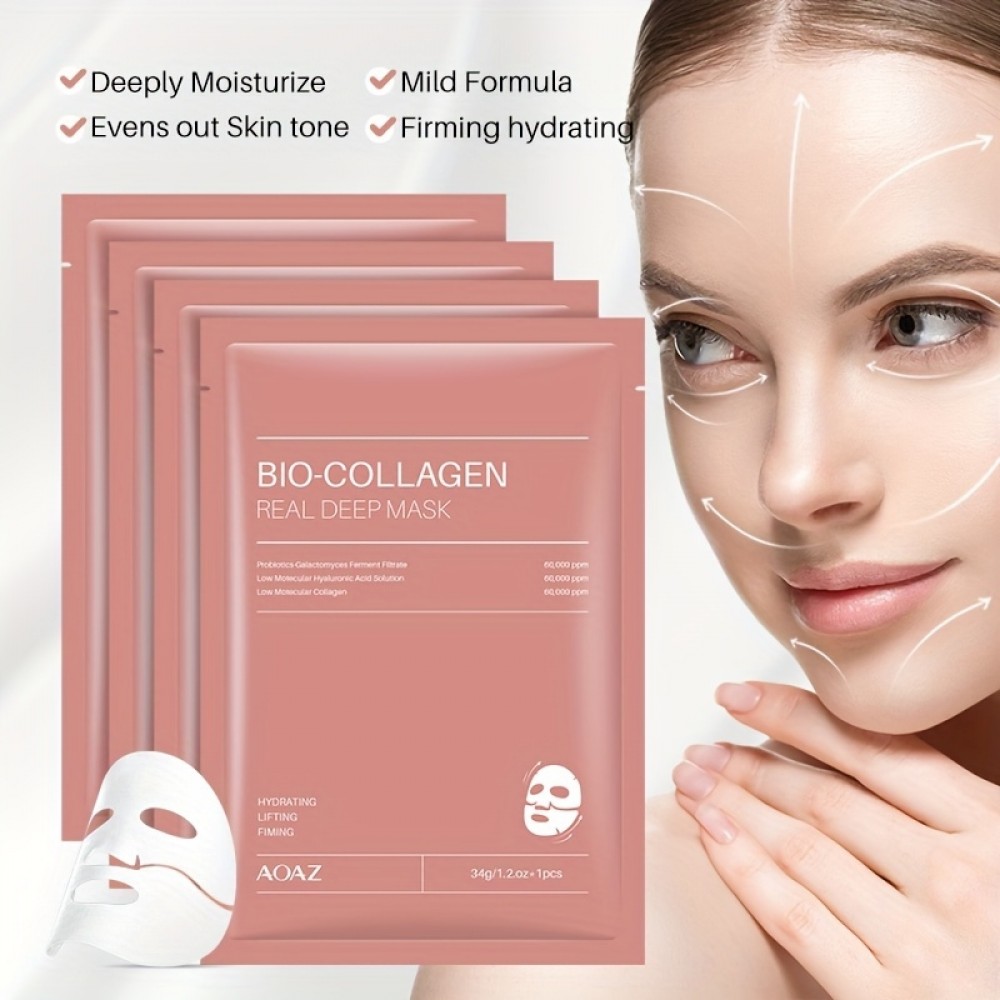 4er-Pack Bio-Kollagen Feuchtigkeitsmasken mit Hyaluronsäure und Niacinamid für alle Hauttypen